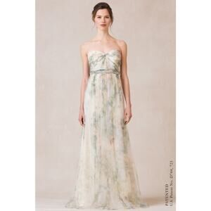 Jenny Yoo Collection 10 Annabelle Print Maxi Dress Ivory Sage Watercolor Pleated